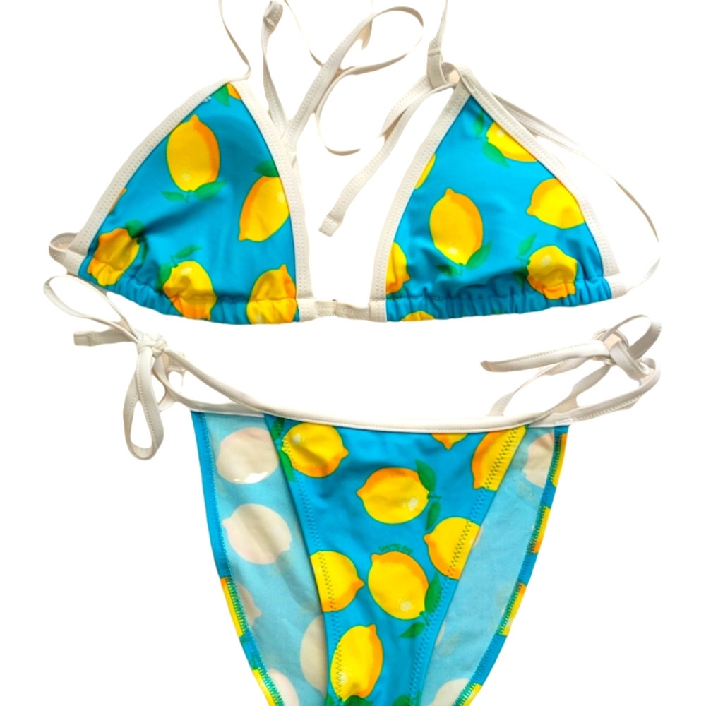 69 Slam Swim Lemon Print 2 Piece Set Bikini Triangle 3 Way Self-Tie Top/Bottom
